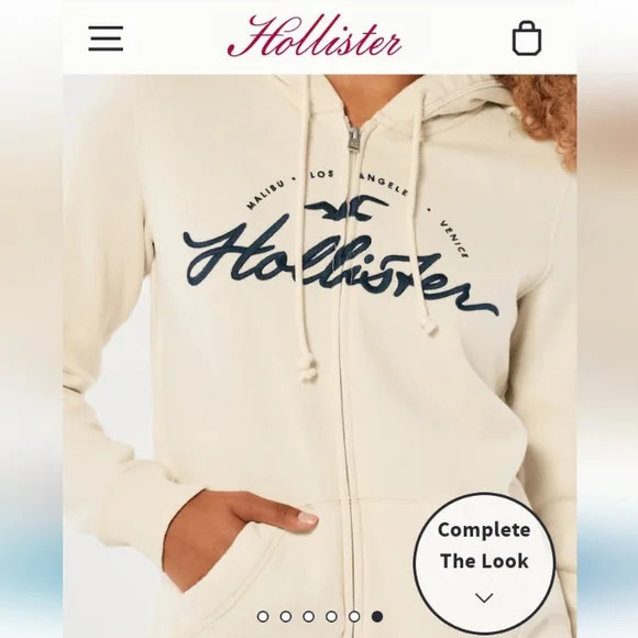 Hollister Women's Easy Embroidered Logo Graphic Full Zip Hoodie Cream NWOT - Picture 5 of 9
